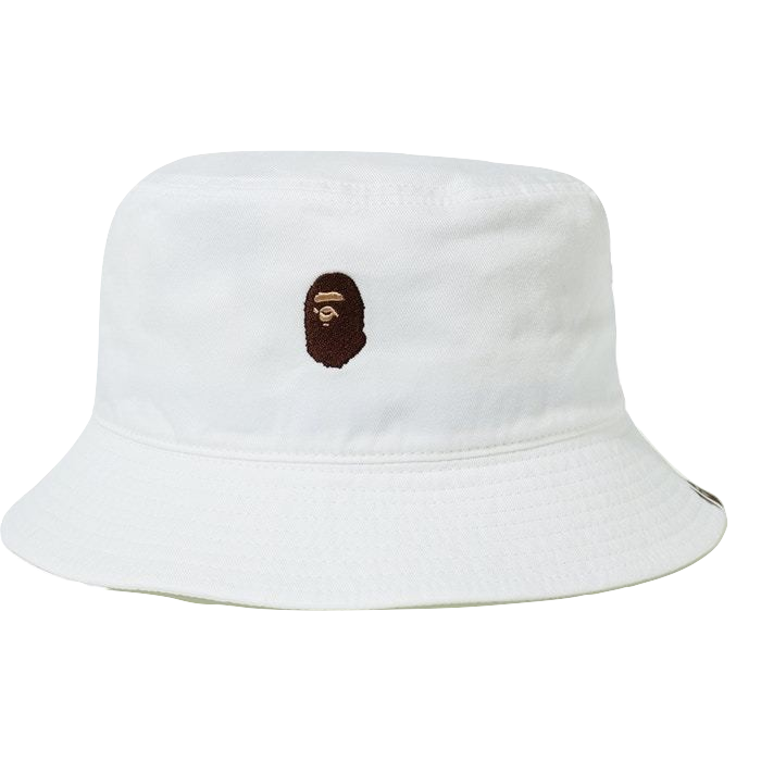 A Bathing Ape Ape Head One Point Bucket Hat - White - Used Bape