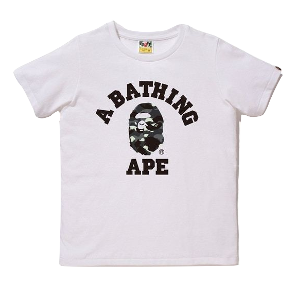 A Bathing Ape City College Camo GID Tee - White/Black