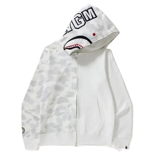 A Bathing Ape City Camo Half Shark Full Zip Hoodie - White - Used Bape