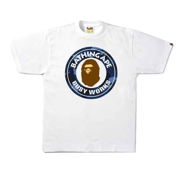 A Bathing Ape Color Camo Busy Works Tee - White/Blue - Used Bape