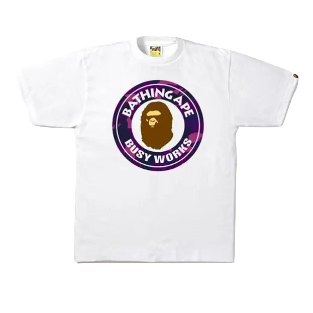 A Bathing Ape Color Camo Busy Works Tee - White/Purple Bape