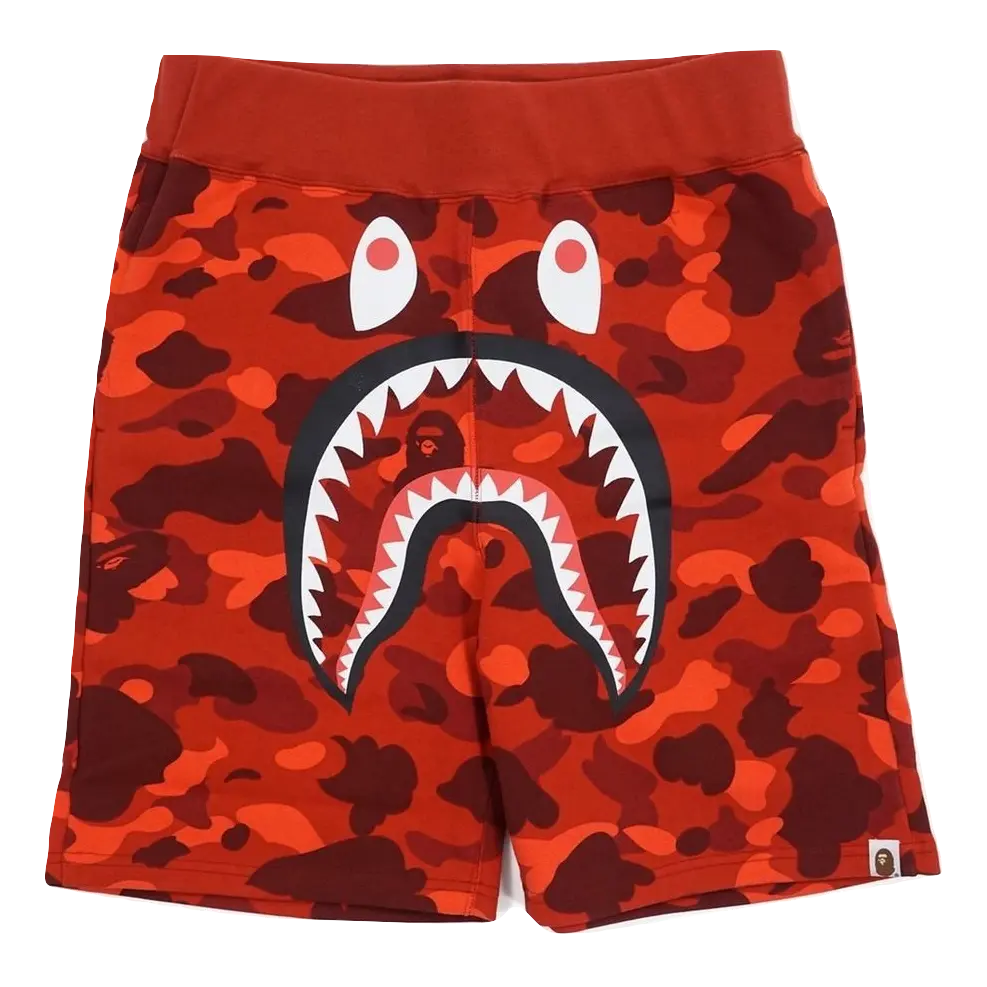 A Bathing Ape Color Camo Shark Sweatshort - Red - Used Bape