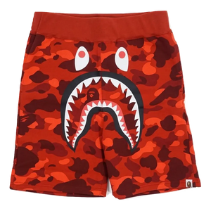 A Bathing Ape Color Camo Shark Sweatshort - Red - Used Bape
