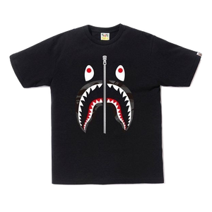 A Bathing Ape Shark Zipper Tee - Black/Gray Camo - Used