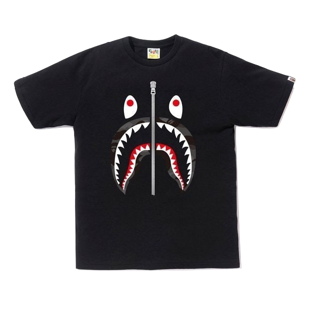 A Bathing Ape Shark Zipper Tee - Black/Gray Camo - Used