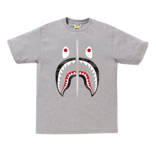 A Bathing Ape Color Camo Shark Tee - Gray/Black Bape