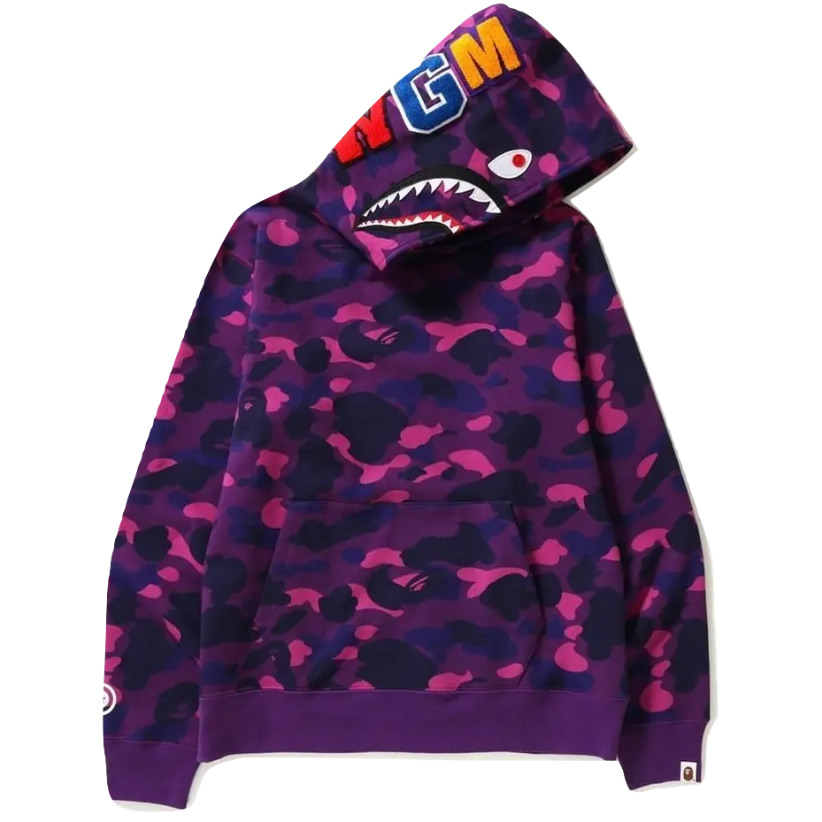 A Bathing Ape Color Camo Shark Wide Pullover Hoodie - Purple - Used Bape