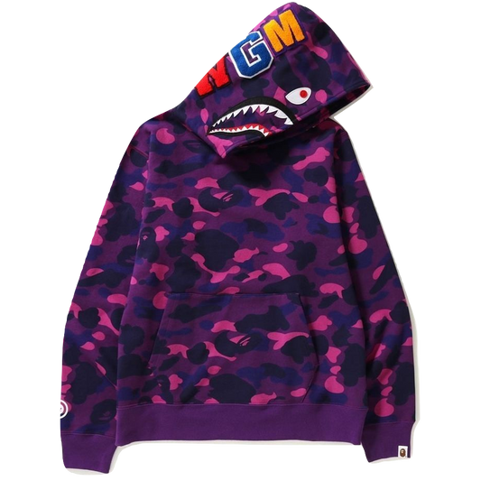 A Bathing Ape Color Camo Shark Wide Pullover Hoodie - Purple - Used