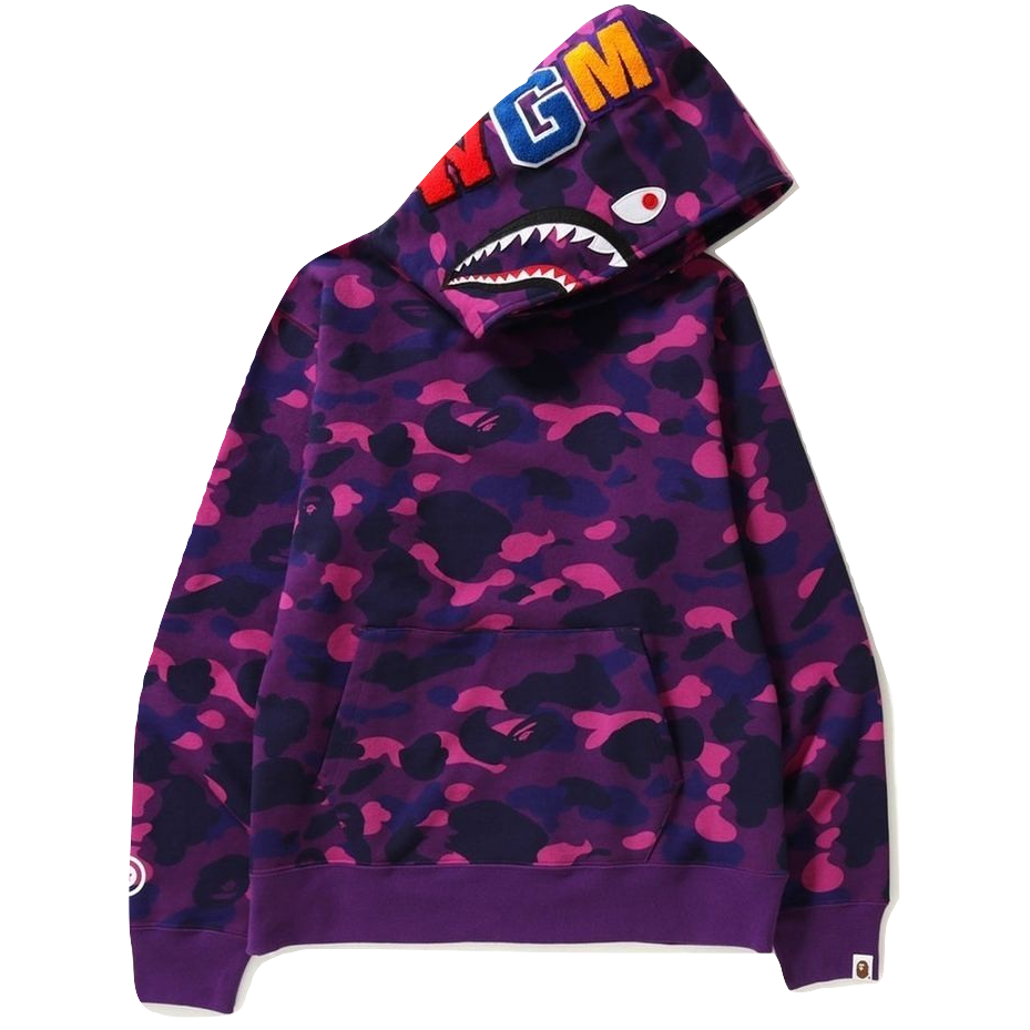 A Bathing Ape Color Camo Shark Wide Pullover Hoodie - Purple - Used