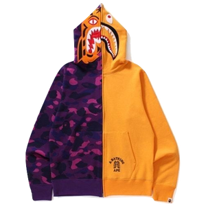 Bape Color Camo Tiger Shark Half Full Zip Hoodie Orange Yellow Used