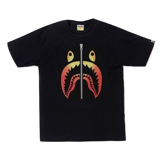 A Bathing Ape Glass Beads Gradation Shark Tee - Black/Red - Used Bape