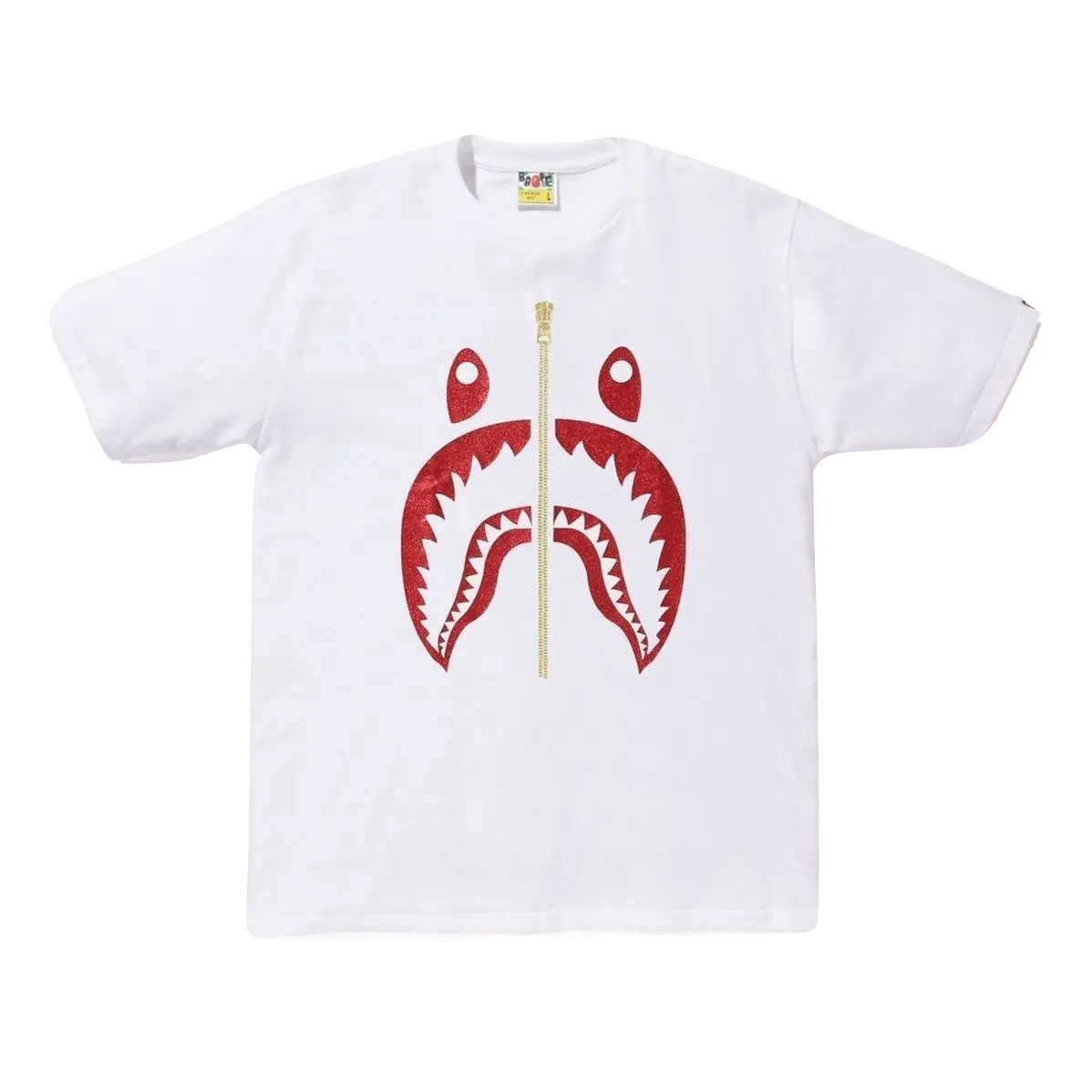 A Bathing Ape Glitter Shark Tee - White/Red Bape