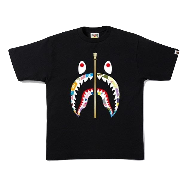 A Bathing Ape Multi Camo Shark Tee - Black Bape