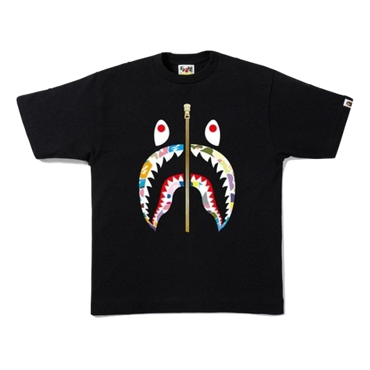 A Bathing Ape Multi Camo Shark Tee - Black Bape