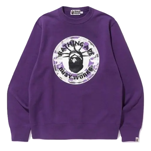 A Bathing Ape NYC NY Camo Busy Works Crewneck - Purple Bape