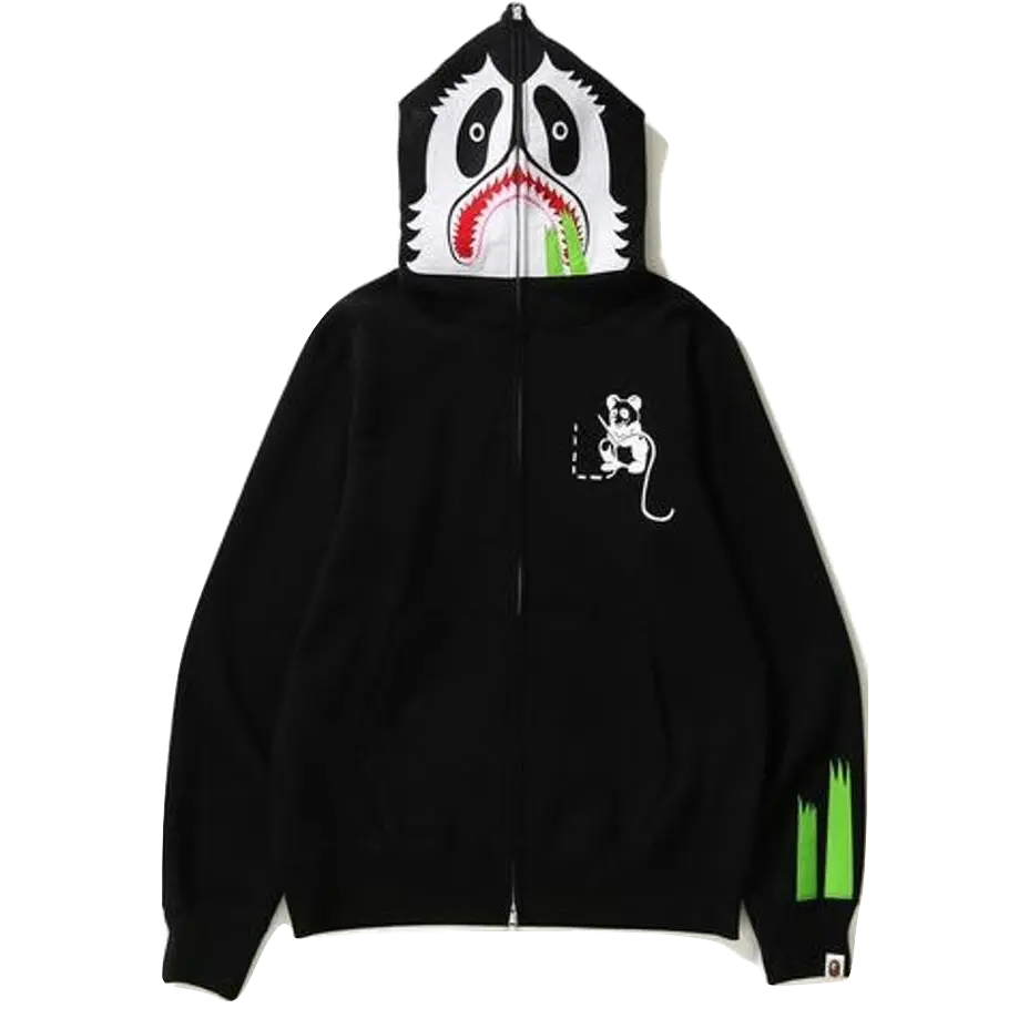 A Bathing Ape Panda Full Zip Hoodie - Black Bape