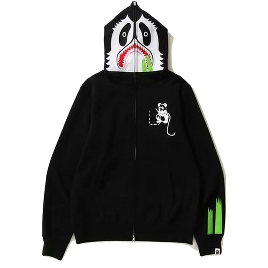 A Bathing Ape Panda Full Zip Hoodie - Black Bape
