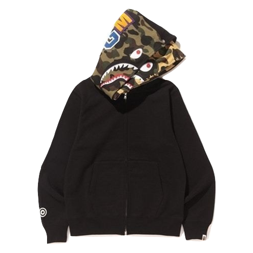 A Bathing Ape Shark Full Zip Double Hoodie - Black Bape