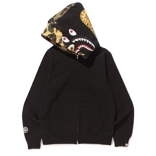 A Bathing Ape Shark Full Zip Double Hoodie - Black - Used Bape