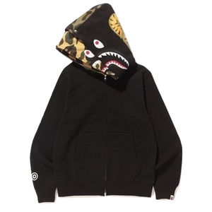 A Bathing Ape Shark Full Zip Double Hoodie - Black - Used Bape