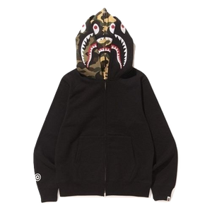 A Bathing Ape Shark Full Zip Double Hoodie - Black Bape