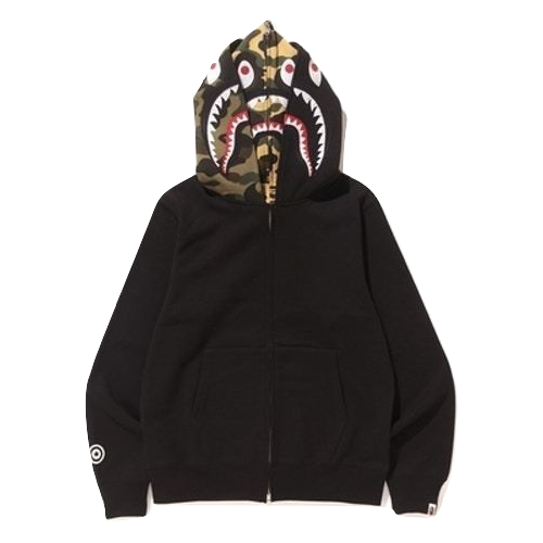 A Bathing Ape Shark Full Zip Double Hoodie - Black Bape