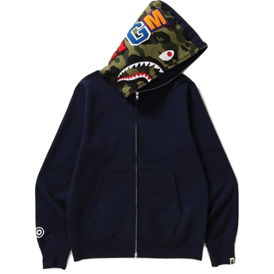 A Bathing Ape Shark Full Zip Hoodie - Navy - Used Bape