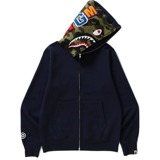 A Bathing Ape Shark Full Zip Hoodie - Navy - Used Bape
