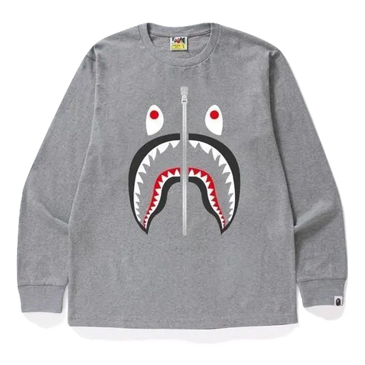 A Bathing Ape Shark Long Sleeve Tee  - Gray Bape