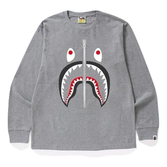 A Bathing Ape Shark Long Sleeve Tee - Gray - Used Bape