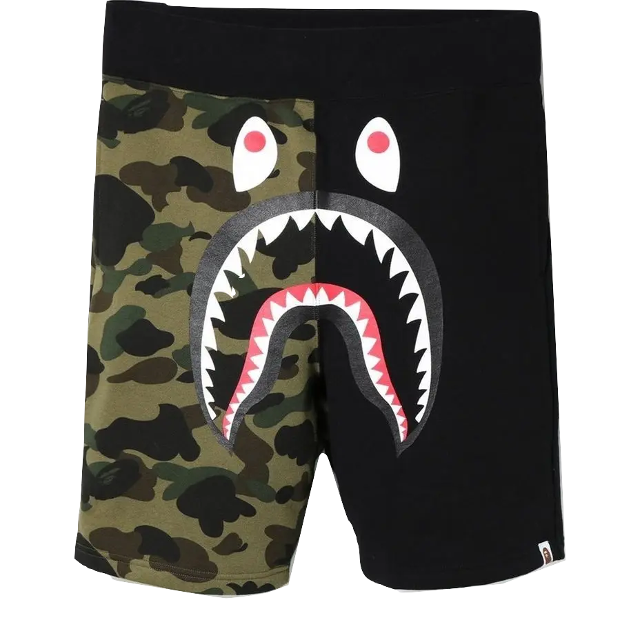 A Bathing Ape Shark Sweat Shorts - Black/Camo Bape