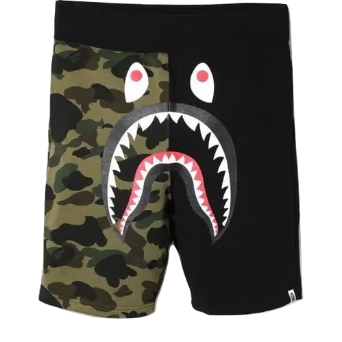 A Bathing Ape Shark Split Sweat Shorts - Black/Green Camo Bape