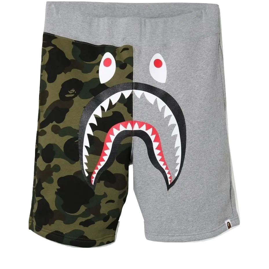 A Bathing Ape Shark Sweat Shorts - Gray/Green Camo Bape