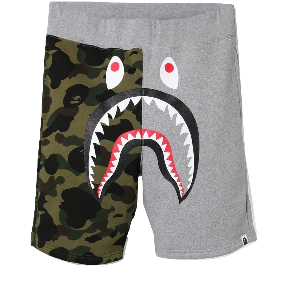 A Bathing Ape Shark Sweat Shorts - Gray/Green Camo