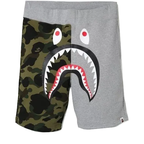 A Bathing Ape Shark Split Sweat Shorts - Grey/Green Camo Bape