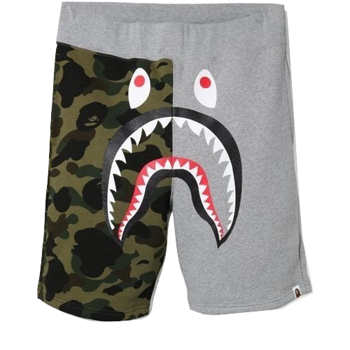 A Bathing Ape Shark Split Sweat Shorts - Grey/Green Camo