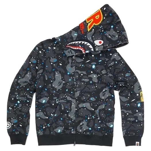 A Bathing Ape Space Camo PONR Shark Hoodie - Black Bape