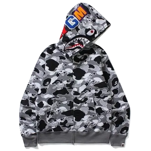 A Bathing Ape STA Camo Shark Full Zip Hoodie - Black - Used Bape