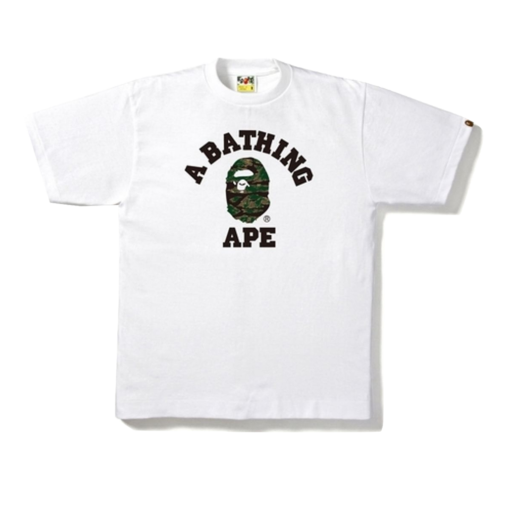 A Bathing Ape Tiger Camo College Tee - White/Olive Drab