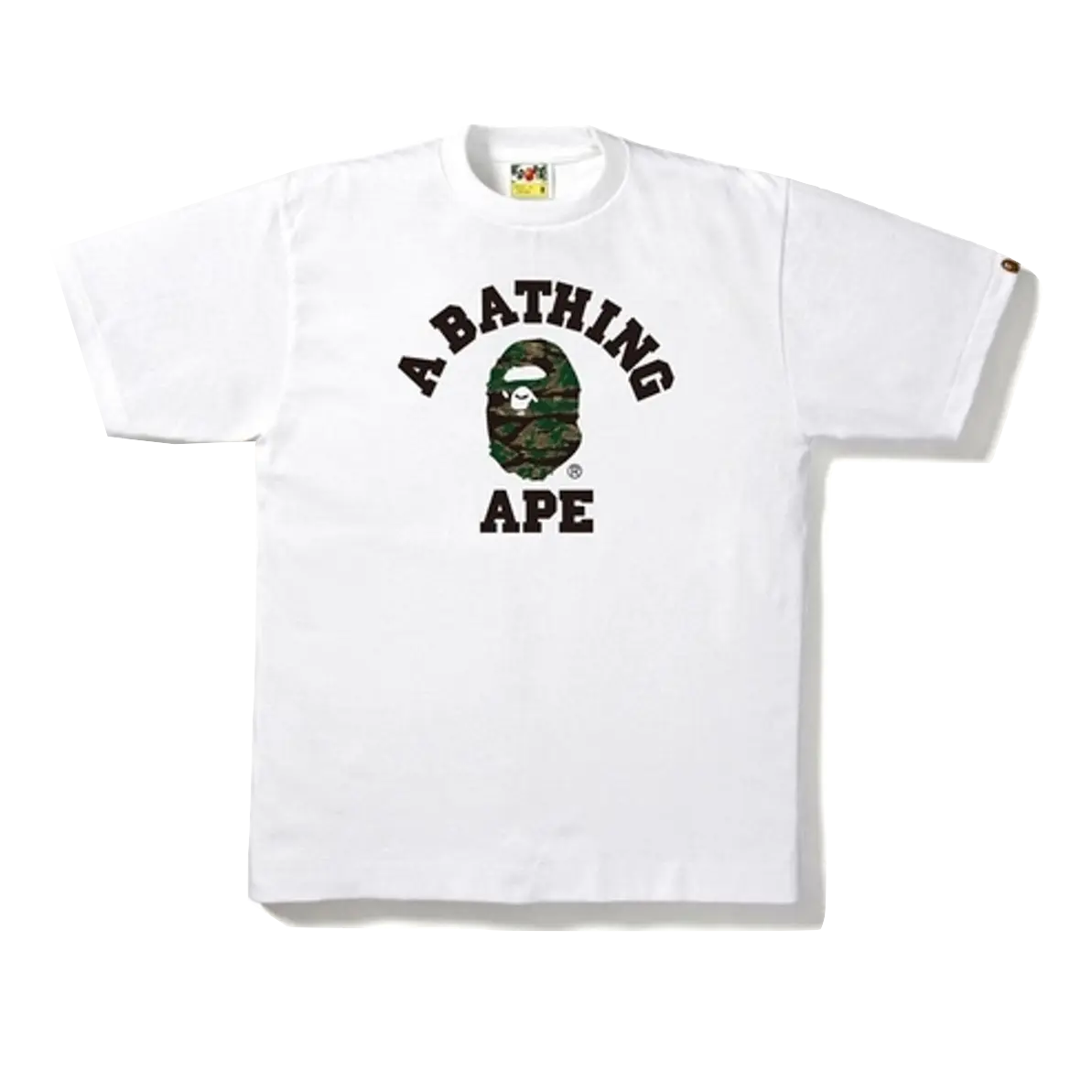 A Bathing Ape Tiger Camo College Tee - White/Olive Drab - Used Bape