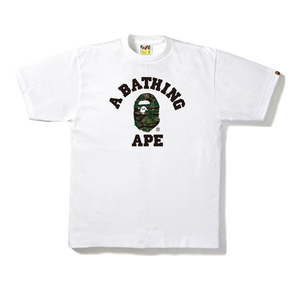 A Bathing Ape Tiger Camo College Tee - White/Olive Drab - Used