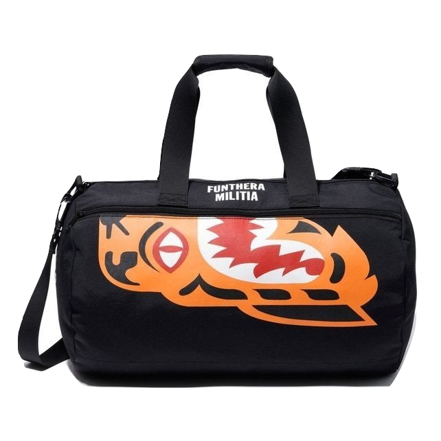 A Bathing Ape Tiger Shark Boston Bag - Black - Used Bape