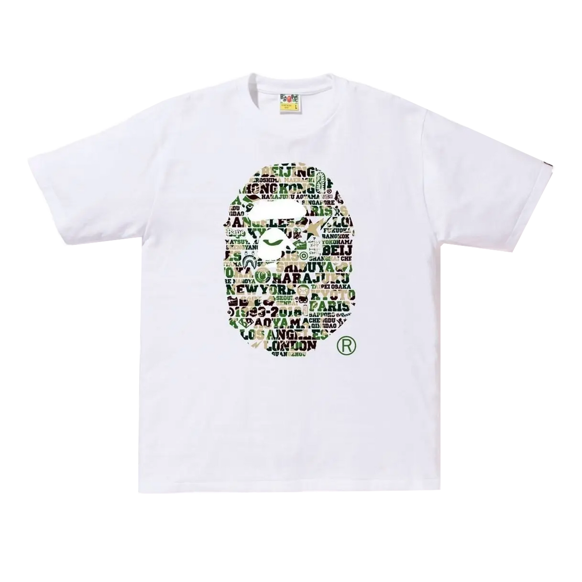 A Bathing Ape XXV Cities Camo Ape Head Tee - White/Green Bape