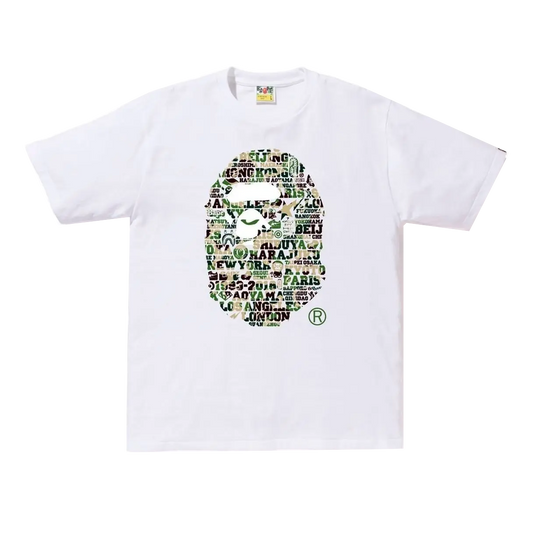 A Bathing Ape XXV Cities Camo Ape Head Tee - White/Green Bape