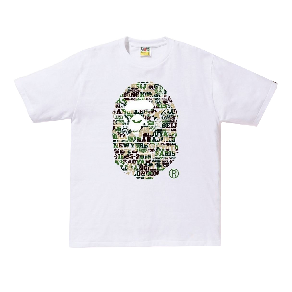 A Bathing Ape XXV Cities Camo Ape Head Tee - White/Green