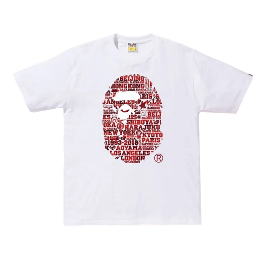 A Bathing Ape XXV Cities Camo Ape Head Tee - White/Red Bape