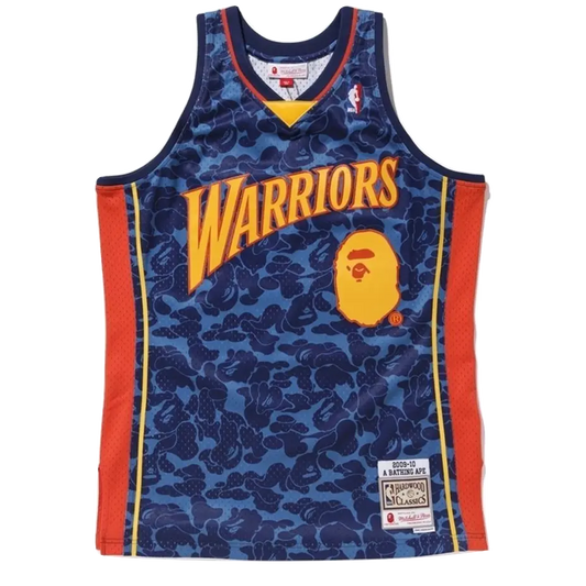 A Bathing Ape x Mitchell & Ness Warriors ABC Basketball Swingman Jersey - Navy Bape