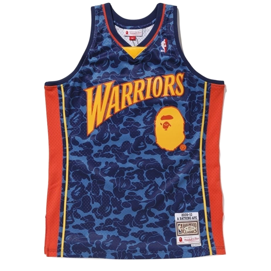 A Bathing Ape x Mitchell & Ness Warriors ABC Basketball Swingman Jersey - Navy - Used Bape
