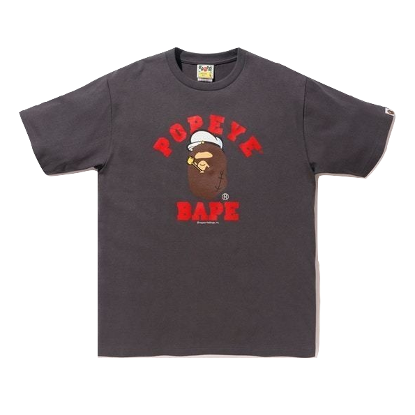 A Bathing Ape x Popeye Ape Head College Tee - Charcoal - Used