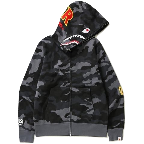 A Bathing Ape Woodland Camo Shark Full Zip Hoodie - Black